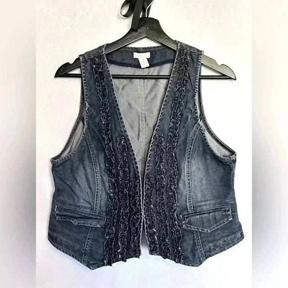 Chico's Jackets & Blazers - Chico’s Denim Ruffle Open Vest Size 1